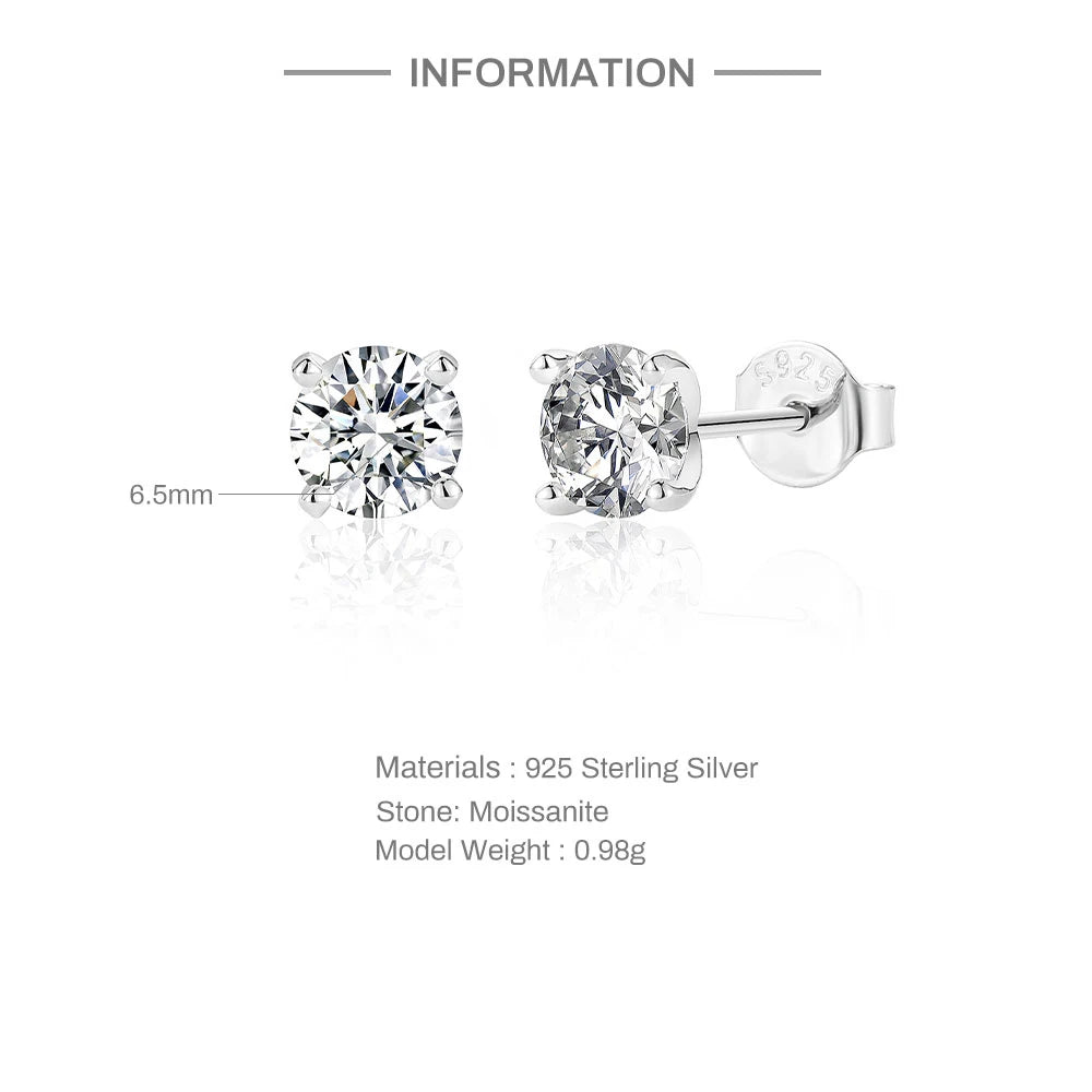 D Color Moissanite Ear Stud Earrings