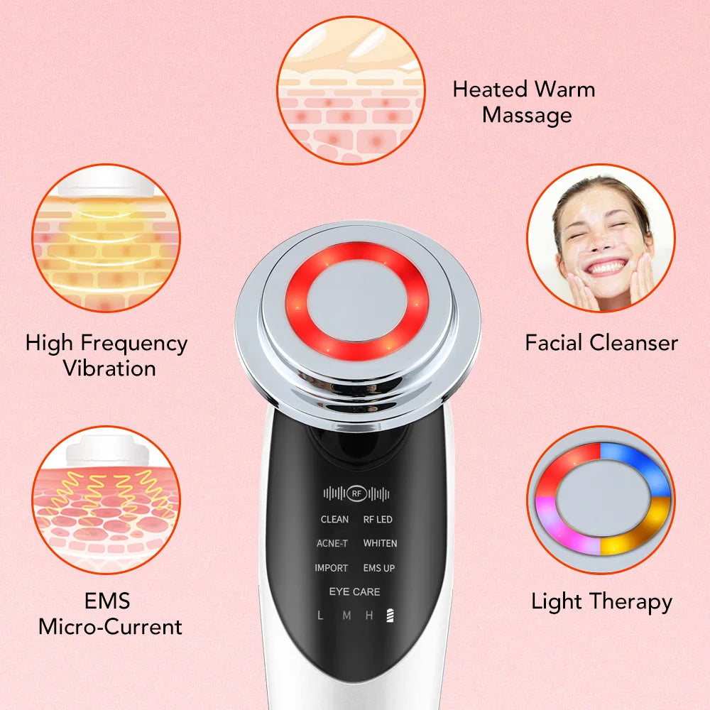 EMS microcurrent face lifting device 7 in 1 LED beauty facial massager anti-aging