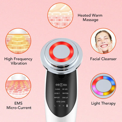 EMS microcurrent face lifting device 7 in 1 LED beauty facial massager anti-aging