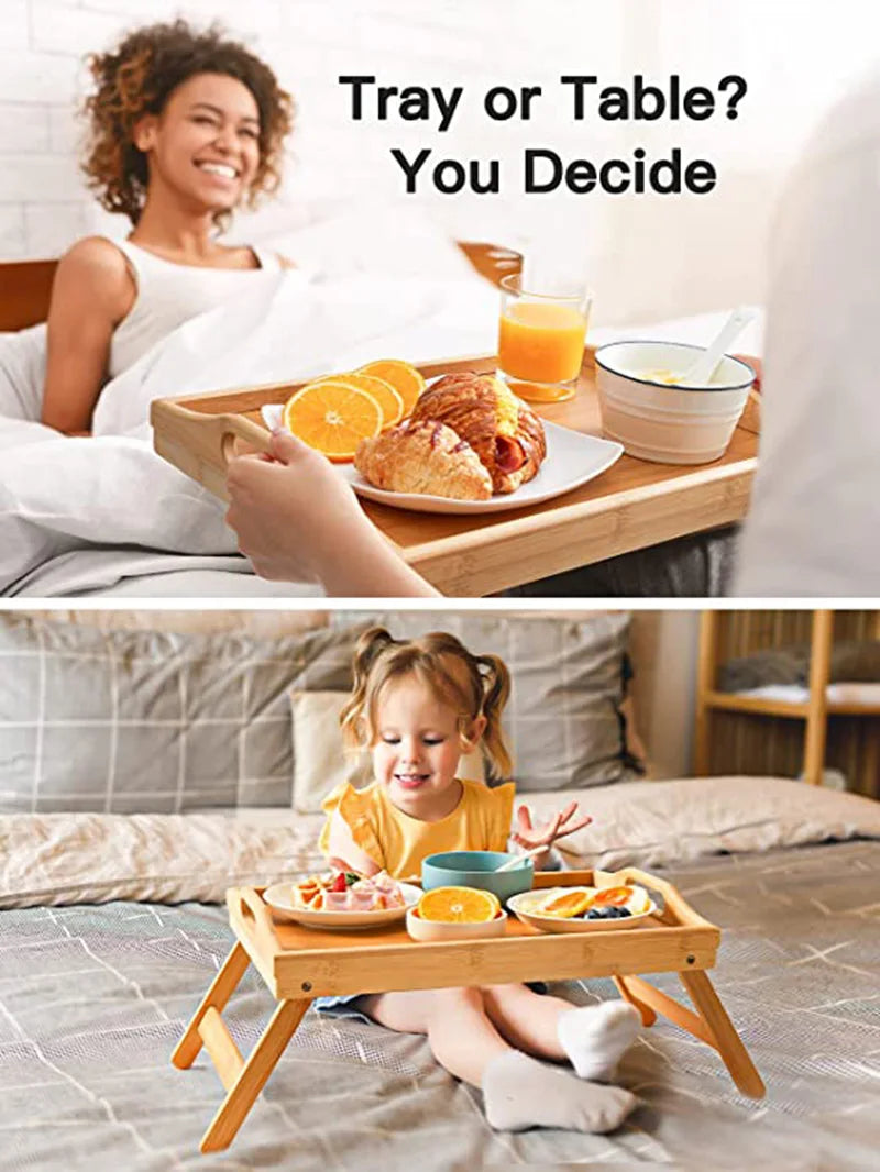 Bamboo breakfast bed tray foldable legs laptop desk sofa